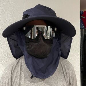 Full coverage hat, with removable face covering blue